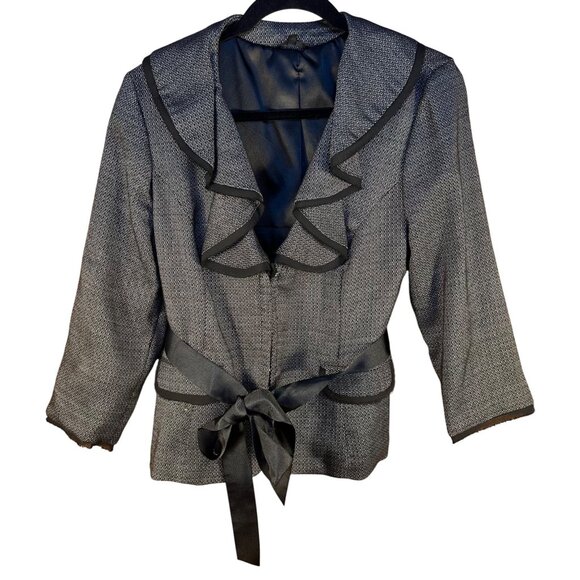 Maurices Womens Lg Ruffled Shawl Collar Belted Blazer Fairy Whimsy Sophisticated - Picture 1 of 7